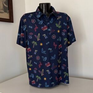 Birdie bound Navy Graphic Beachy Print Polo Shirt L